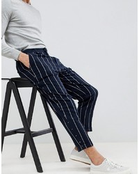 ASOS DESIGN Tapered Smart Trousers In Navy Stripe