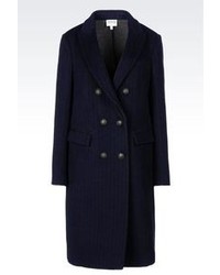 Armani Collezioni Double Breasted Coat In Pinstripe Wool