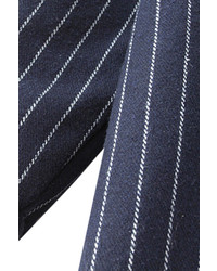Striped Lapel Collar Blue Coat