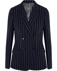 Navy Vertical Striped Double Breasted Blazer