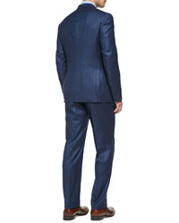 Isaia Double Breasted Stripe Suit Blue