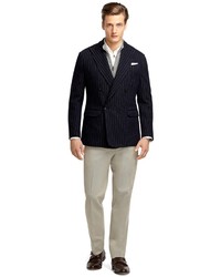 Brooks Brothers Navy Stripe Double Breasted Knit Blazer