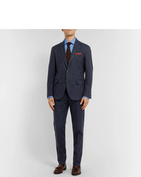 Polo Ralph Lauren Navy Slim Fit Pinstriped Stretch Cotton And Wool Blend Suit Trousers