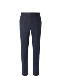 Polo Ralph Lauren Navy Slim Fit Pinstriped Stretch Cotton And Wool Blend Suit Trousers
