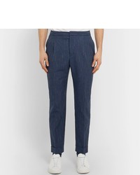 Officine Generale Navy Tapered Pinstriped Woven Suit Trousers