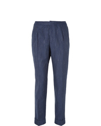 Officine Generale Navy Tapered Pinstriped Woven Suit Trousers