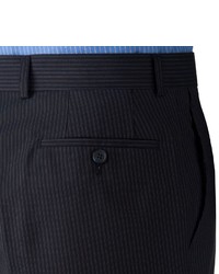 Savile Row Striped Flat Front Navy Suit Pants