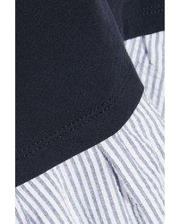 Clu Striped Seersucker Trimmed Cotton Jersey Mini Dress Navy