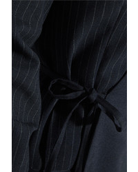 Jacquemus Wrap Effect Pinstriped Wool Piqu Mini Dress Midnight Blue