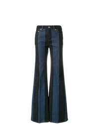 Navy Vertical Striped Flare Jeans