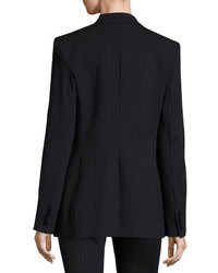 Theory Pinstripe Knit Double Breasted Power Jacket Navy