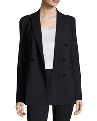 Theory Pinstripe Knit Double Breasted Power Jacket Navy
