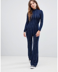 Glamorous High Neck Jumpsuit In Pin Stripe