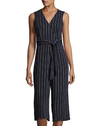 Donna Ricco Striped Sleeveless Belted Culotte Jumpsuit Navy