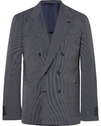 Camoshita Blue Slim Fit Double Breasted Pinstriped Wool Blend Suit Jacket