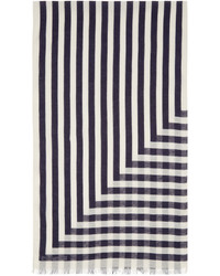 Undecorated Man Ivory Navy Linen Striped Scarf