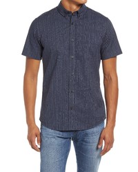 Nordstrom Trim Fit Stripe Short Sleeve Cotton Linen Shirt