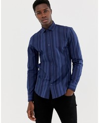 MOSS BROS Moss London Skinny Fit Shirt With Bold Navy Stripe