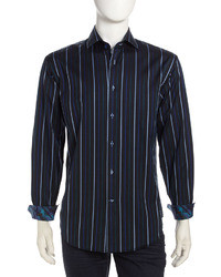 Neiman Marcus Multi Stripe Sport Shirt Navy