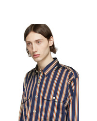 Schnaydermans Navy And Off White Striped Boxy Shirt
