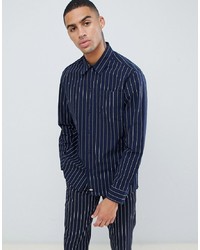 Dickies Stripe Long Sleeve Shirt In Dark Blue