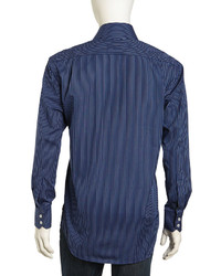English Laundry Striped Poplin Dress Shirt Navy