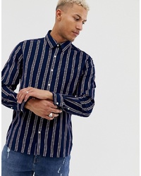 Pull&Bear Vertical Stripe Shirt In Blue