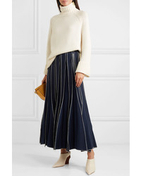 Tory Burch Pleated Embroidered Silk Maxi Skirt