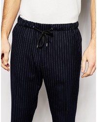 Asos Brand Slim Pant With Elasticated Waist In Pinstripe