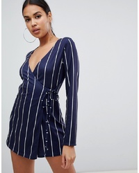 Navy Vertical Striped Playsuit
