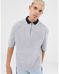 Collusion Short Sleeve Striped Shirt With Half Zip