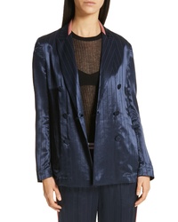 Navy Vertical Striped Satin Double Breasted Blazer