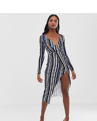 Asos Tall Asos Design T Sleeve Textured Wrap Midi Dress In Stripe