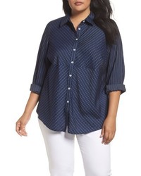 Foxcroft Plus Size Hazel Pinstripe Shirt