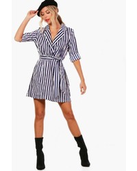 Boohoo Larissa Stripe Wrap Front Midi Shirt Dress