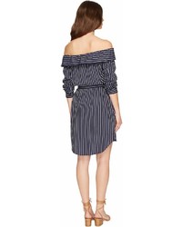 Kensie Oxford Stripe Off Shoulder Shirting Dress Ks8k9673