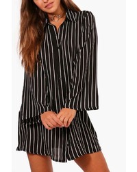 Boohoo Petite Cara Bell Sleeve Stripe Shirt Dress