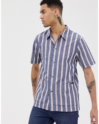 Nudie Jeans Co Svante Cuban Worker Shirt In Navy Stripe