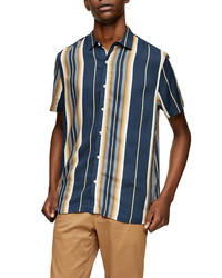 Topman Grad Stripe Short Sleeve Button Up Shirt