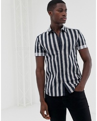 New Look Muscle Fit Shirt In Navy Stripe