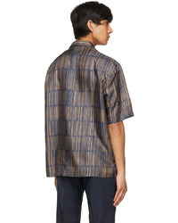 BOSS Navy Brown Silk T Lord Short Sleeve Shirt