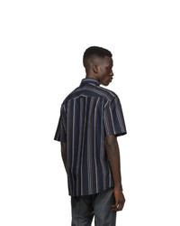 Dunhill Navy Poplin Striped Short Sleeve Shirt