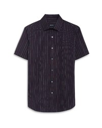 Bugatchi Ooohcotton Tech Stripe Knit Short Sleeve Button Up Shirt
