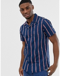 Jack & Jones Originals Short Sleeve Revere Collar Shirt With Vertical Stripe