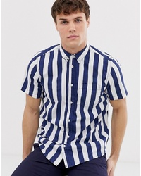 Burton Menswear Poplin Shirt In Navy Stripe