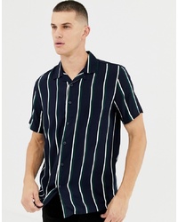 New Look Regular Fit Viscose Shirt With Revere Collar In Navy Stripe