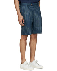 UMIT BENAN Blue Linen Pinstripe Shorts