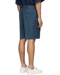 UMIT BENAN Blue Linen Pinstripe Shorts