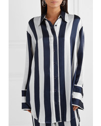 Lee Mathews Ingrid Oversized Striped Hammered Silk Satin Shirt