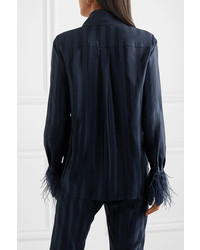Stine Goya Mei Feather Embellished Striped Satin Jacquard Shirt